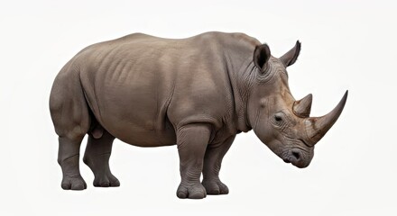 Fototapeta premium Majestic White Rhinoceros Portrait on White Background Stock Photo