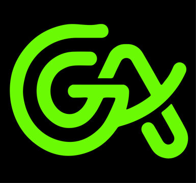 Stylized ga monogram logo design with interlocking letters in neon green on black background, monogram