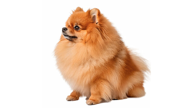 Pomeranian dog sitting and looking to the side isolated on transparent background