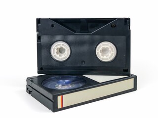 Fototapeta premium Vintage magnetic tape cassette for video isolated on white background