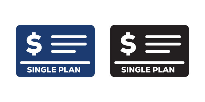 Single plan icon set with dollar sign and text subscription pricing plan icons in blue and black colors vector illustration
