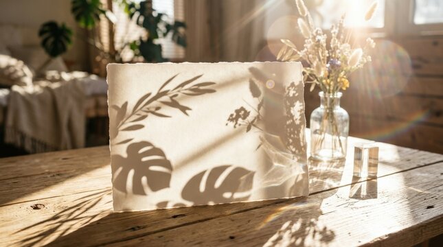 Abstract sunlight shadows with flare and glare, natural aesthetic mockup with soft caustic effects for elegant design and presentation, realistic finish, no logos