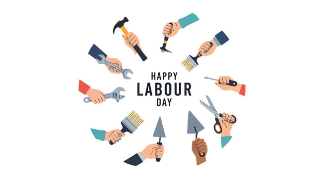 Happy Labour Day Illustration with Various Hand Tools
