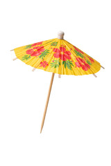 Yellow cocktail umbrella with red hibiscus flowers on black png isolated transparent © PNG Studio 99