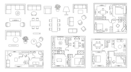 Architectural floor plans and furniture symbols set © S.Siam