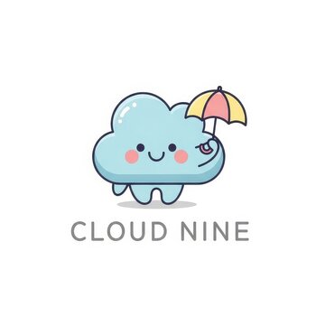 Cute cloud mascot logo with umbrella whimsical weather branding design