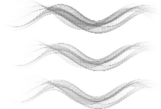 Symmetrical Ribbon Wave Halftone Design Concept with Parallel Motion and Abstract Geometric Dotted Flow