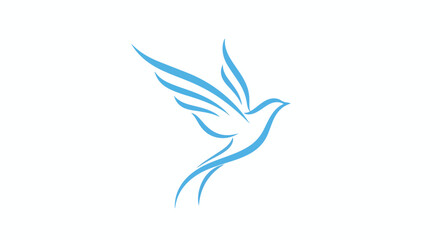 Obraz premium A minimalist blue bird logo with stylized wings in flight against a clean white background.