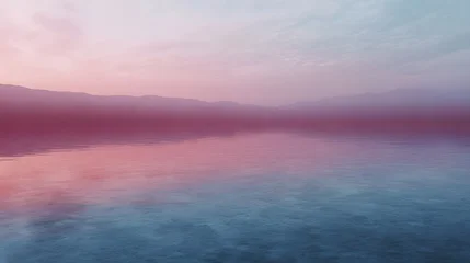 Fototapete Reflection A tranquil pastel scene capturing the soft glow of dawn reflected across the still water surface under a hazy sky  © Bussakon