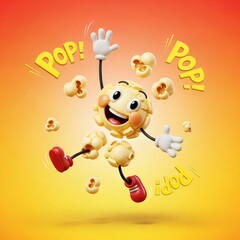 Fototapeta premium 3d donut character popping out with joyful confetti and pop text on orange gradient background