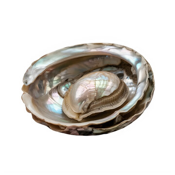 Open iridescent abalone shell isolated on transparent background
