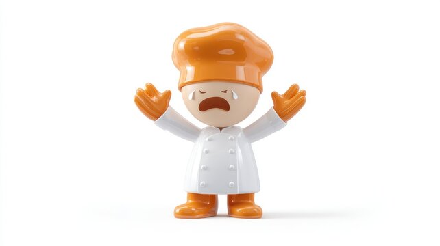 Crying Chef Cartoon: Emotional, Sad, Orange and White, Isolated on White Background.