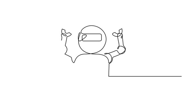 Animated self drawing of continuous line draw toy robot for kids. Retro robot vintage toys. Classic robotic toy kids concept. Full length single line animation illustration