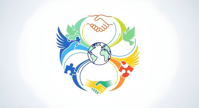 Global unity concept with world globe and handshake icons