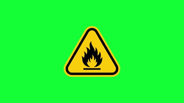 Bright flammable warning sign on green screen background