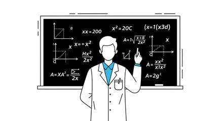 scientist explaining math equations on blackboard © Wa