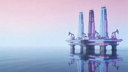 Obraz premium Futuristic oil rig on calm water