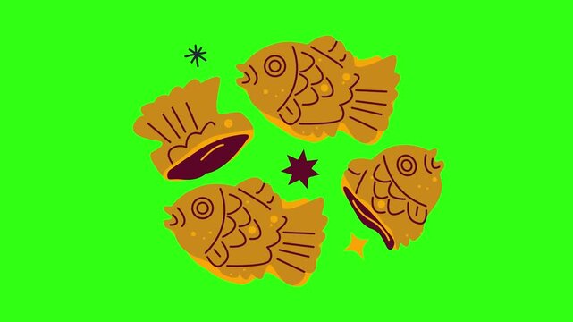 Fish-shaped cake with red bean filling animation