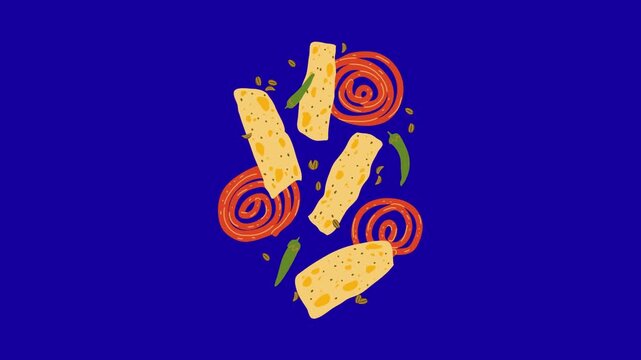 Garlic bread stick motion animation on blue screen