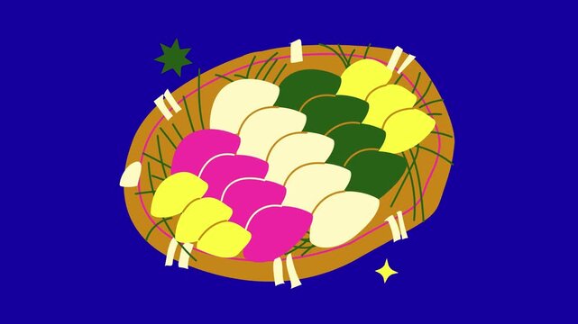 Korean rice cake animation on blue screen 