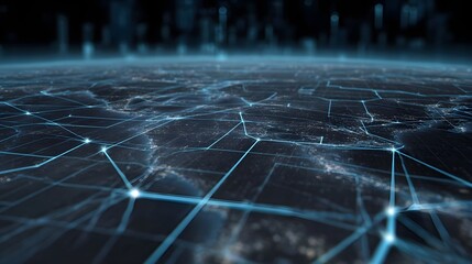Obraz premium Illuminated digital network grid symbolizing global data transfer and futuristic connectivity