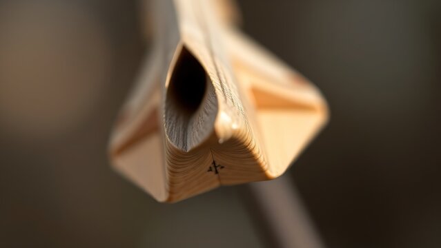 nock. Arrow nock fitted on bowstring, carved groove and wood grain in soft light. tutorial guides, club newsletters, designed for tourism and weekend activity guides, used by curriculum designers.
