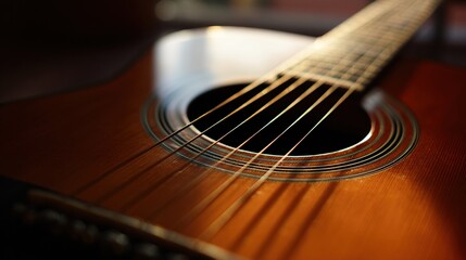 Obraz premium orchestra. Honey-colored acoustic guitar detail showing wood grain and sound hole. tutorial guides, club newsletters, designed for tourism and weekend activity guides, drives community engagement.