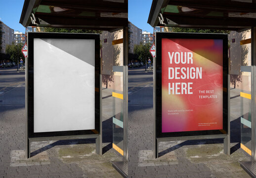 Mockup Of Customized Vertical Poster On Bus Stop