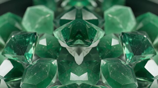 Abstract Macro View of Green Fluorite Crystals in Symmetrical Arrangement.