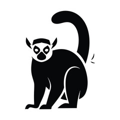 Minimalist lemur vector icon, black and white primate silhouette, stylized ring-tailed lemur logo for branding © Mim's Creation