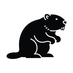 Fototapeta premium Beaver silhouette vector icon, minimalist black beaver animal graphic, wild rodent mascot logo on white background