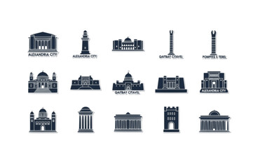 Obraz premium Alexandria City Silhouette Sticker. Flat Vector Minimalist Egypt Coastal Landmark for Travel.