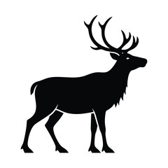 Naklejka premium Stag deer silhouette vector, majestic buck with large antlers, wild reindeer animal icon isolated on white background