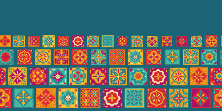 Fun and colorful abstract seamless pattern inspired by portuguese tiles, hand drawn, great for textiles, surfaces, wrapping - vector design
