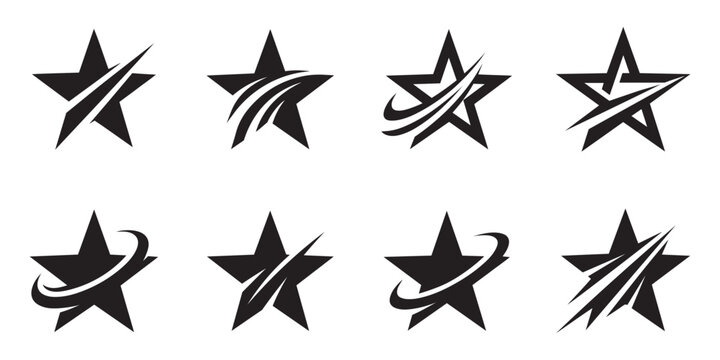 Star logo icon set with dynamic swoosh and abstract shape
