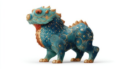 Naklejka premium Ornate Teal and Gold Mythical Guardian with Intricate Swirl Patterns