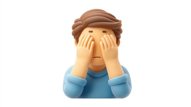 Overwhelmed 3D Character Hiding Face, Expressing Shame and Despair