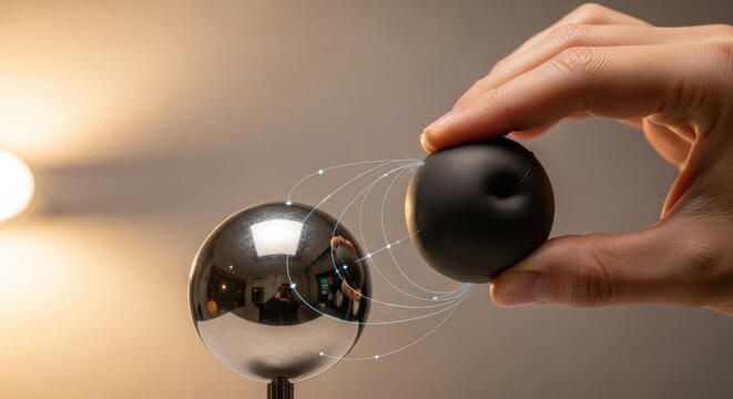 Hand Demonstrating Electrostatic Field Between Balls