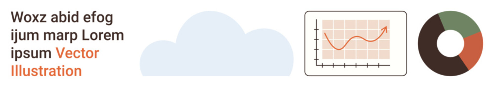 Data science, cloud storage, analytics, computing, monitoring, digital progress. Graph trends, cloud shape and pie chart. Data science and cloud storage concept