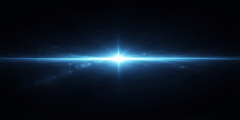Abstract blue space background with glowing stars and light rays in a dark digital design © HooD