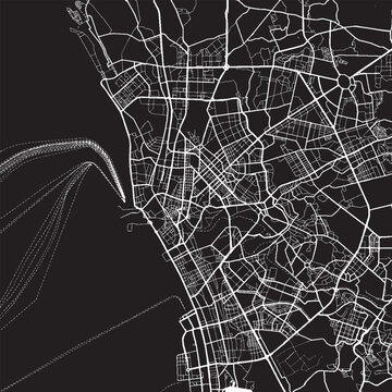 Manila Philippines Vector Map, Detailed City Street Map Black and White Minimalist Line Art