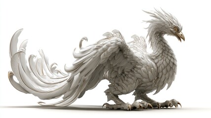 Fototapeta premium Regal White Phoenix with Intricate Gold-Gilded Porcelain Feathers