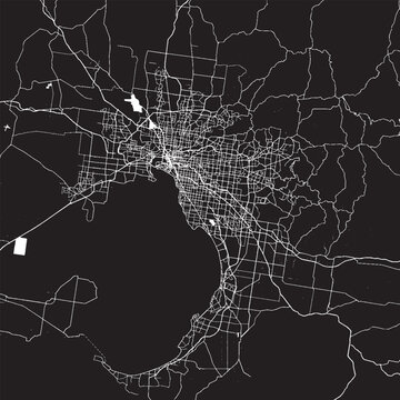 Melbourne Australia Vector Map, Detailed City Street Map Black and White Minimalist Line Art