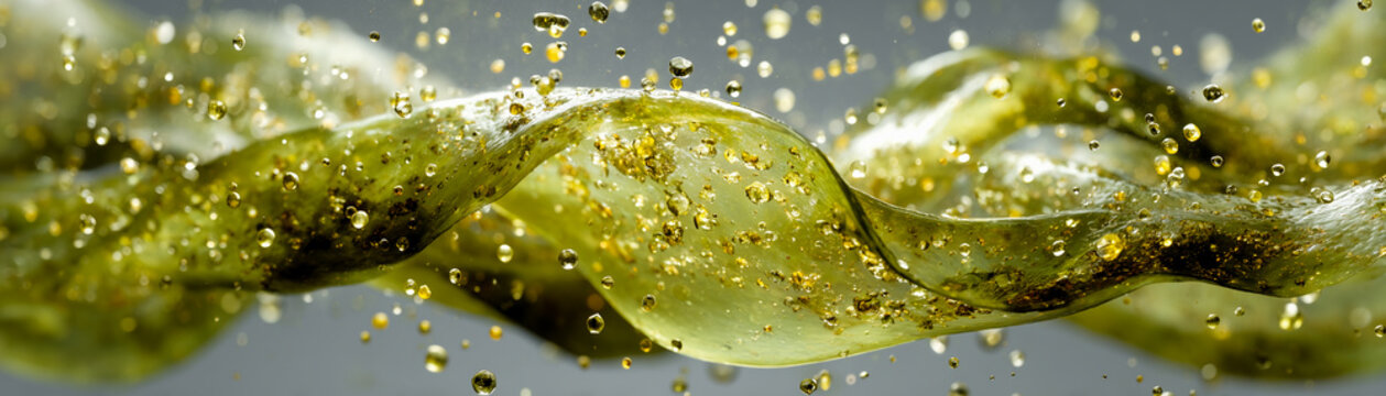semi translucent background of organic bioplastic made from brown seaweed with natural green particles