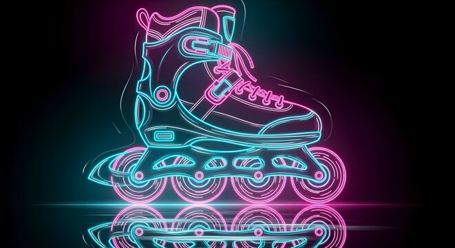 Retro neon inline skate reflection illustration