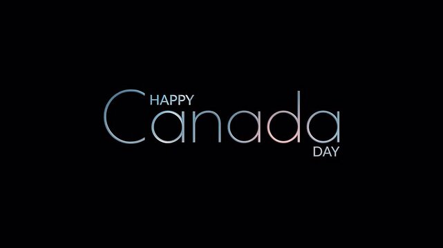 Happy Canada Day golden text with gold light shine animation on black abstract background. 4K 3D seamless loop Happy Canada Day isolated using QuickTime Alpha Channel ProRes 4444 effect element for co