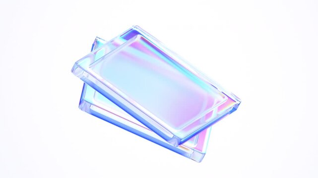 Abstract rotating glass squares on a light background, 4k seamless loop 3d animation