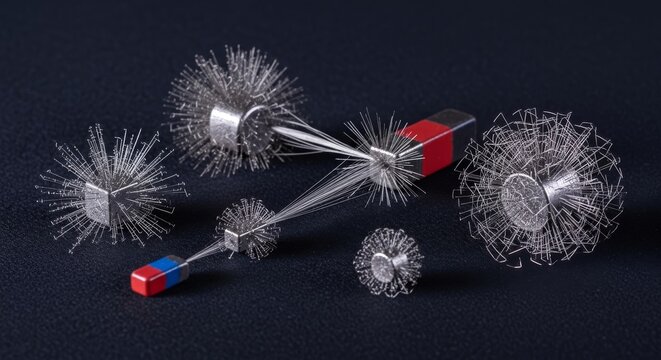 Magnets Attracting Iron Filings in Magnetic Fields