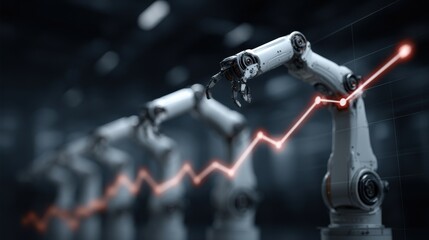 Fototapeta premium Robotic Arms with Graph Showing Growth and Innovation in Industry