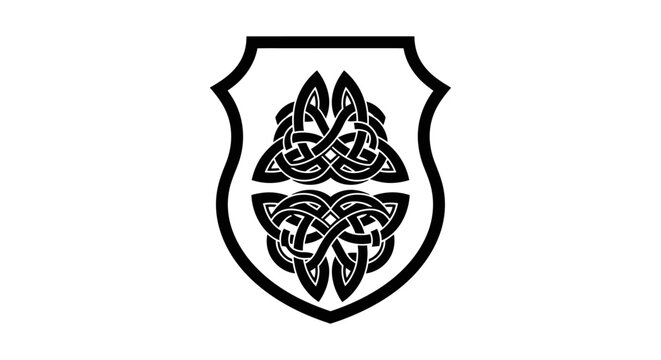 Celtic Shield with Intricate Knotwork Design, Traditional Irish Tribal Emblem on Isolated White Background